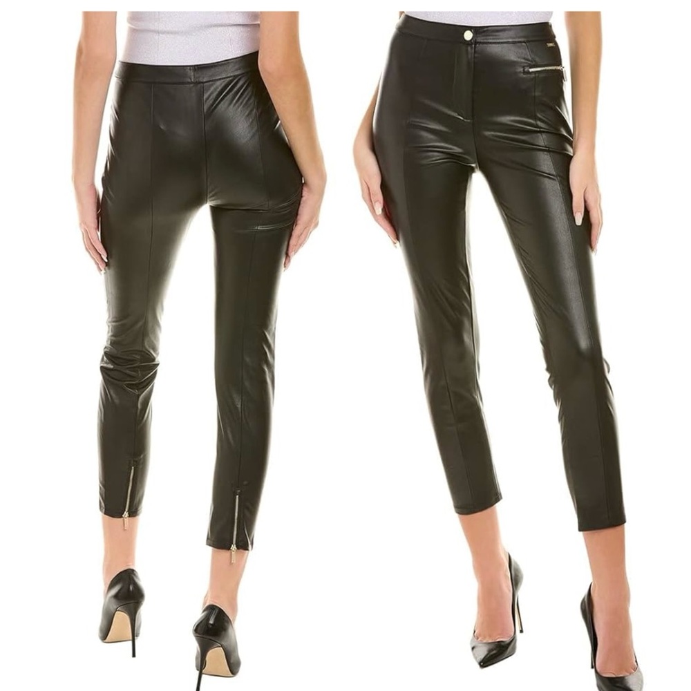 ARMANI EXCHANGE Black Cropped Faux Leather Skinny Pants w Ankle Zippers